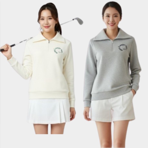 헤지스 골프 여성 가을 빅 카라 세미 오버핏 골프웨어 카라 맨투맨 티셔츠 - 상품 이미지