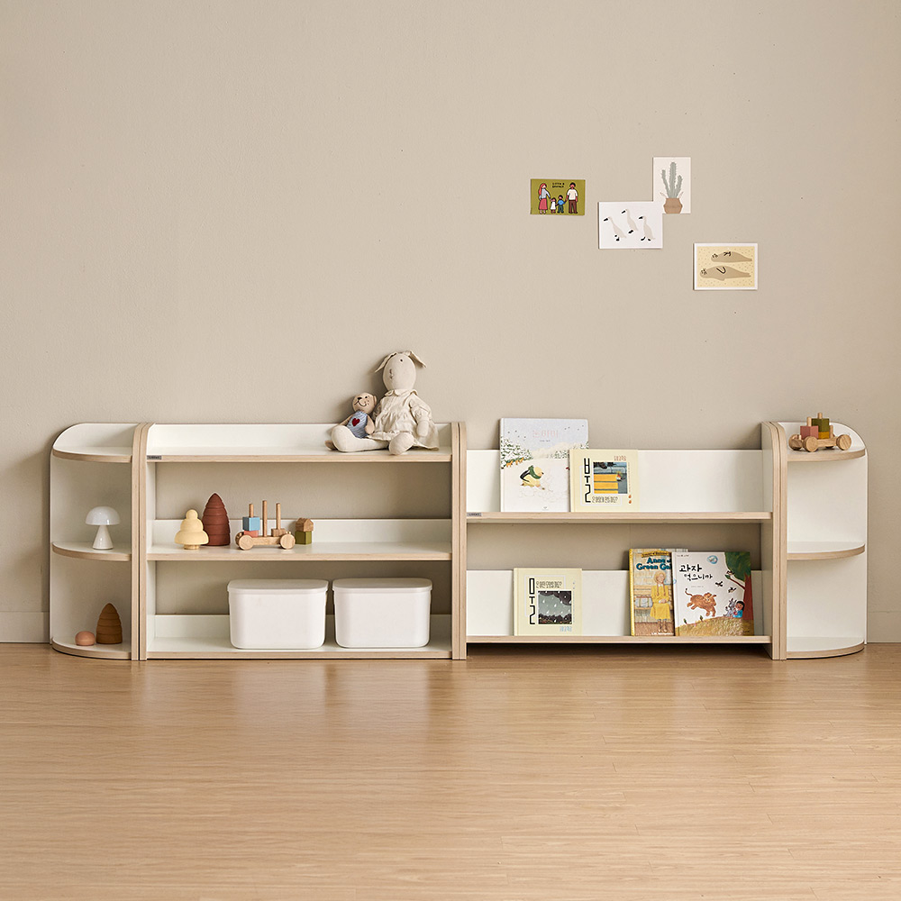 리트리 키즈 교구장 반원 책장 낮은 책장 아기 유아 어린이 1200mm, 3단, 크림화이트