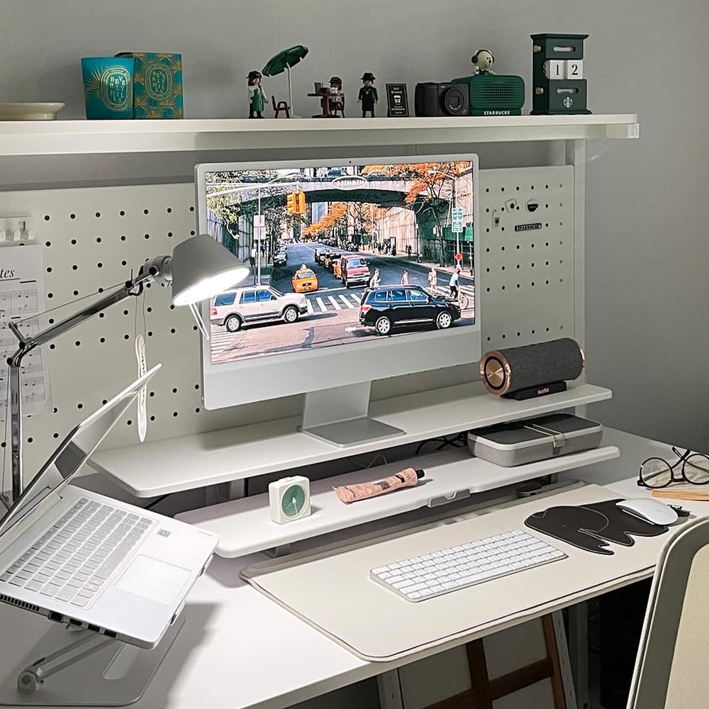 몽상컴퍼니 DM-95 2단 와이드 선반 듀얼 모니터받침대 높은 받침 스탠드 블랙 화이트