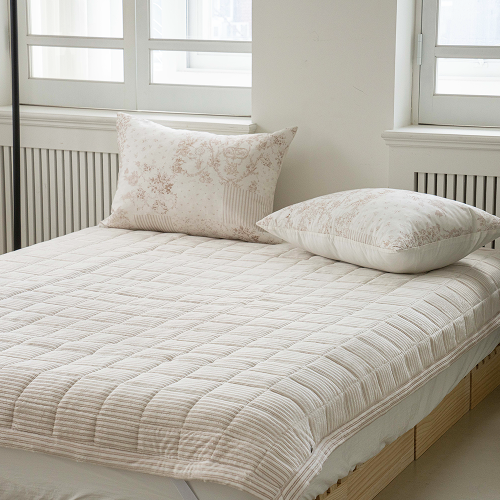 쿠에뜨 겨울 극세사패드 로엔 프리미엄 5mm 장모 논슬립 고정밴드 침대패드 SS