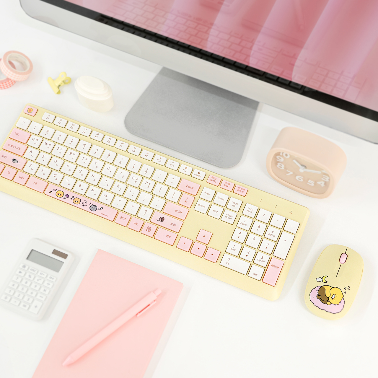 (손목패드 드림) 카카오프렌즈 춘식이 저소음 무선 키보드 마우스 세트 KFKM200C