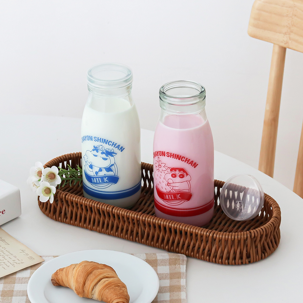 짱구 밀크 글라스 보틀 캐릭터 레드 짱구는못말려 식기 홈카페 굿즈 - 상세 이미지 5