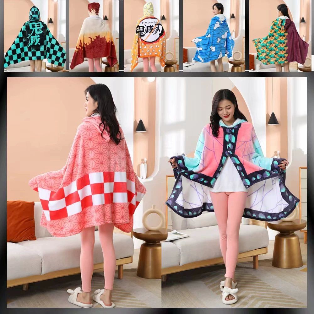 귀멸의 칼날 후드 담요 이불 코스튬 코스프레 착용 가능 프란넬 캐릭터 망토 - 상품 이미지
