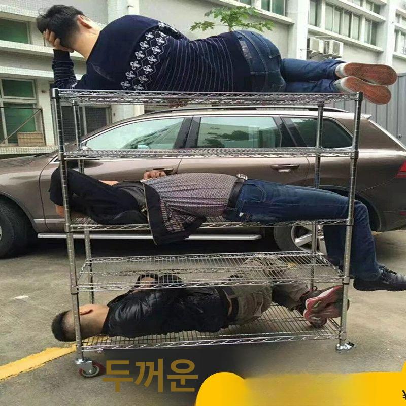 매쉬 식기건조대 물빠짐 4단 이동식 3단 스텐 3인치 바퀴 4단 1.6m 76cm 35cm - 상세 이미지 5