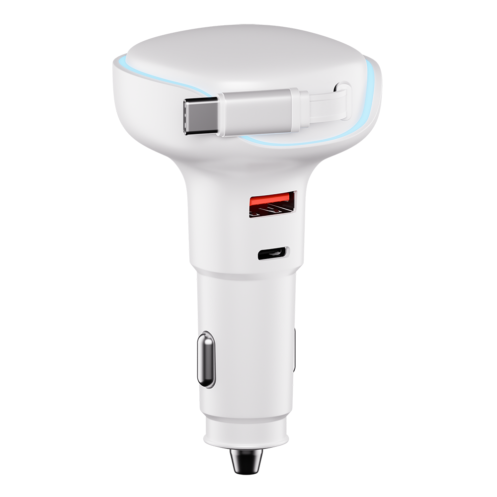 PD 3.0 50W 차량용 릴타입 고속 충전기 화이트 - 메인 이미지
