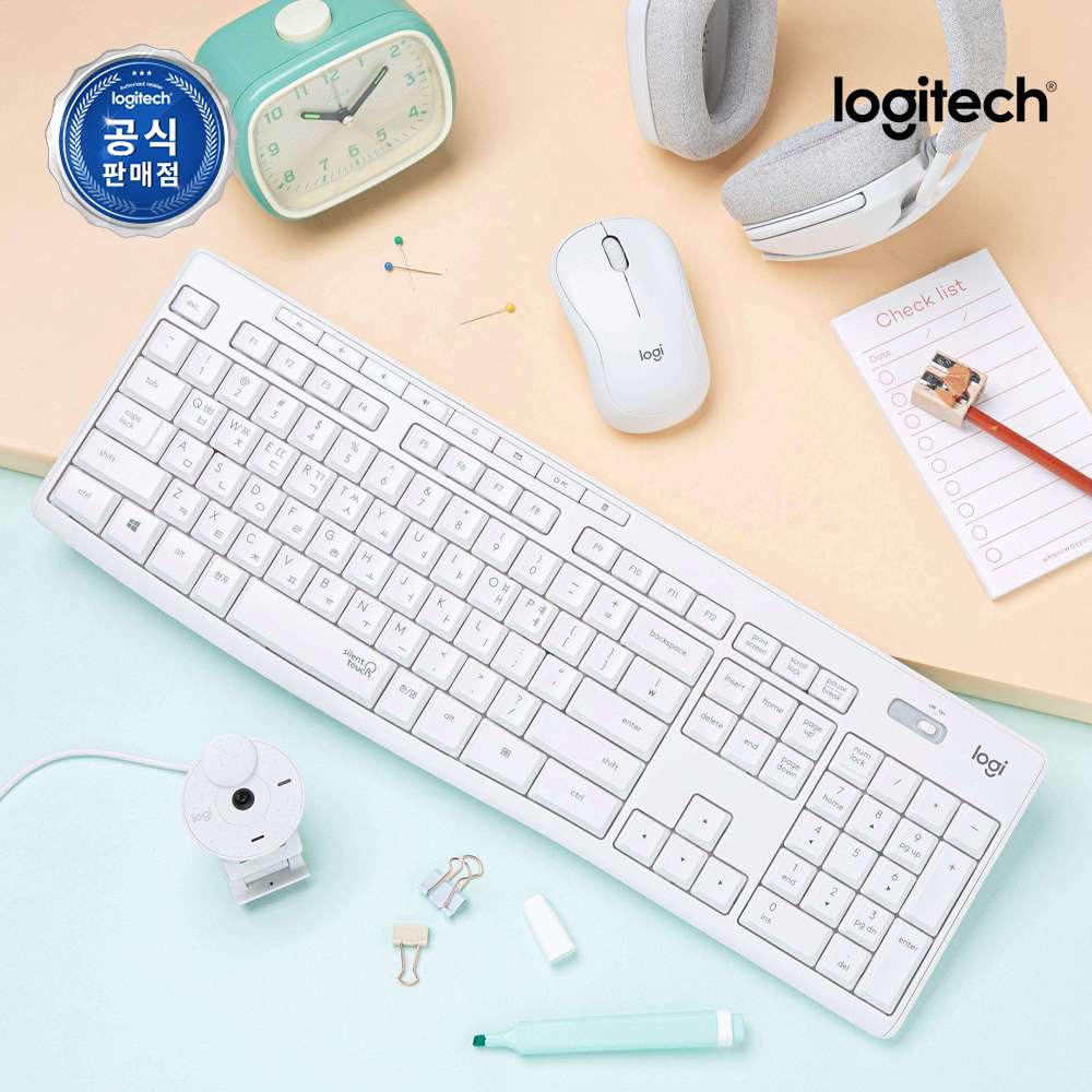 [N배송] 로지텍코리아 공식 MK295 콤보 무소음 무선 키보드 마우스 세트 오프화이트, 멤브레인 - 상품 이미지