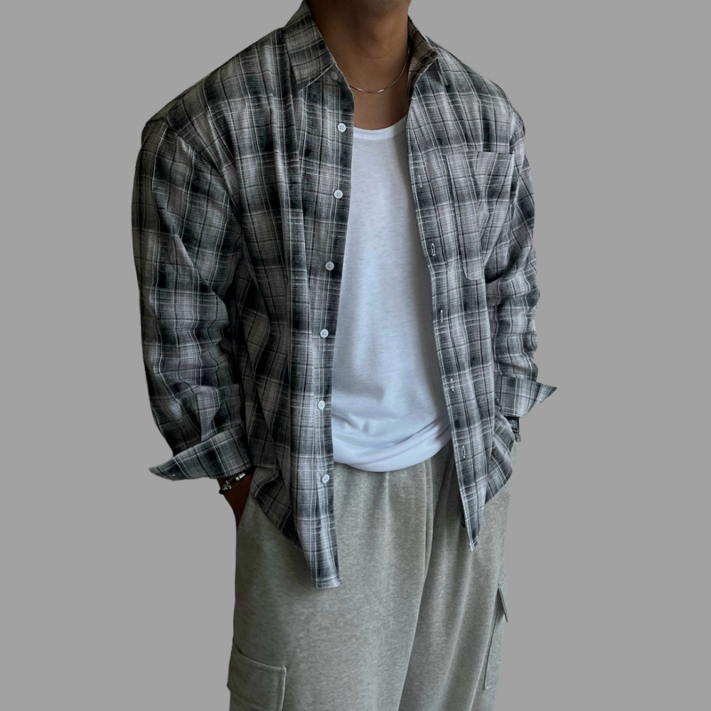 플란넬셔츠 체크무늬셔츠 남자체크남방 구김없는와이셔츠 남성가을남방 남자와이셔츠 - 상세 이미지 5