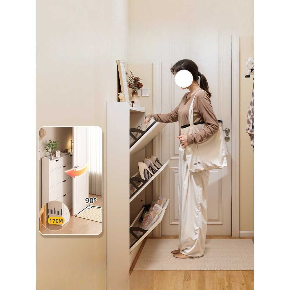 좁은현관용 슬림 신발장 공간활용 수납 가구 선반 화이트 50x17x85cm - 상세 이미지 3