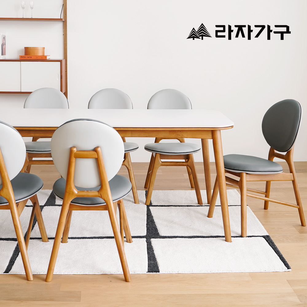라자가구 쿠키 포세린 세라믹 원목 테이블 거실 다이닝 식탁세트 세라믹식탁+의자6, 1800mm, 의자-차콜그레이