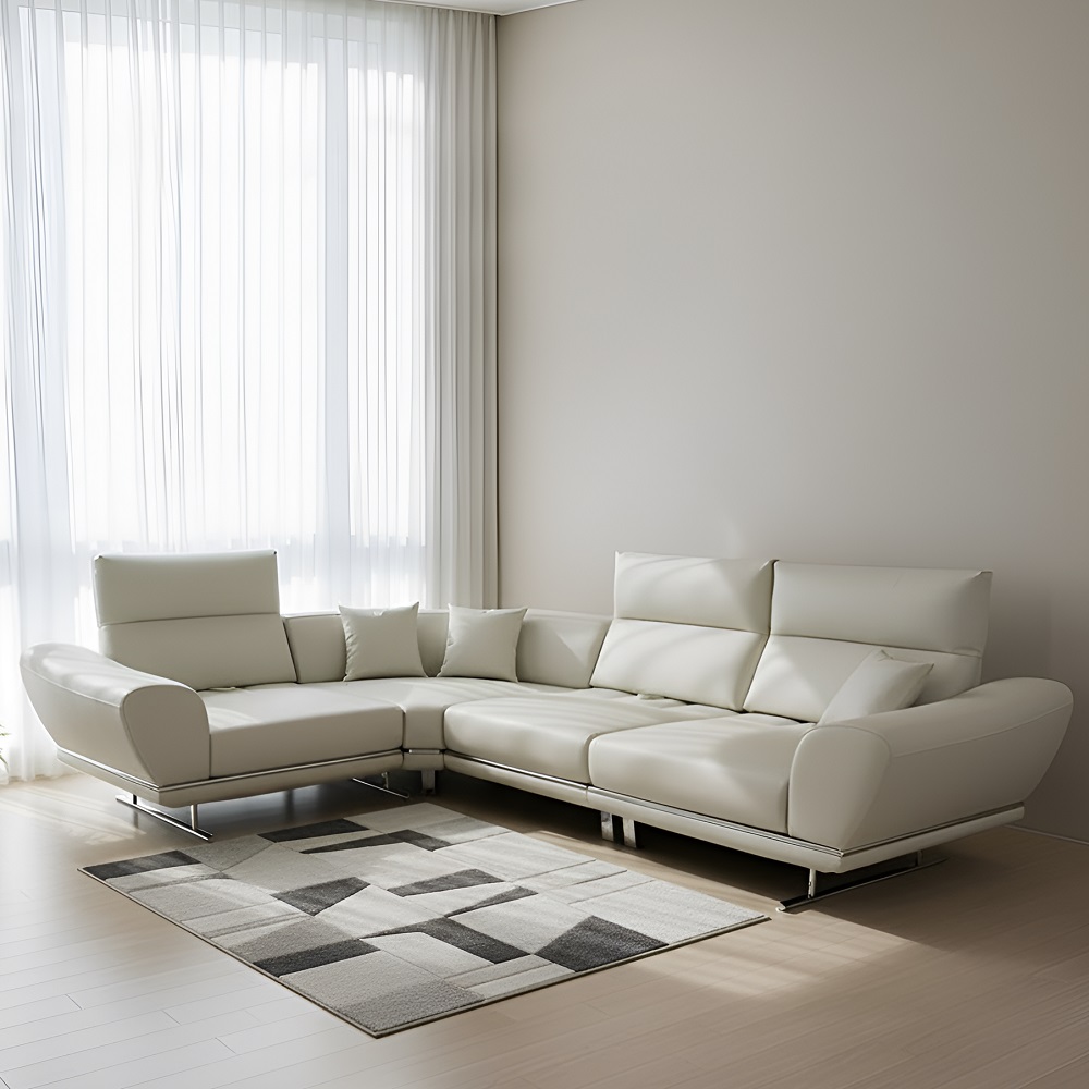 스코나 파루사 실리콘레더 좌방석 확장 스윙 소파 스툴미포함, 연베이지, 5인용