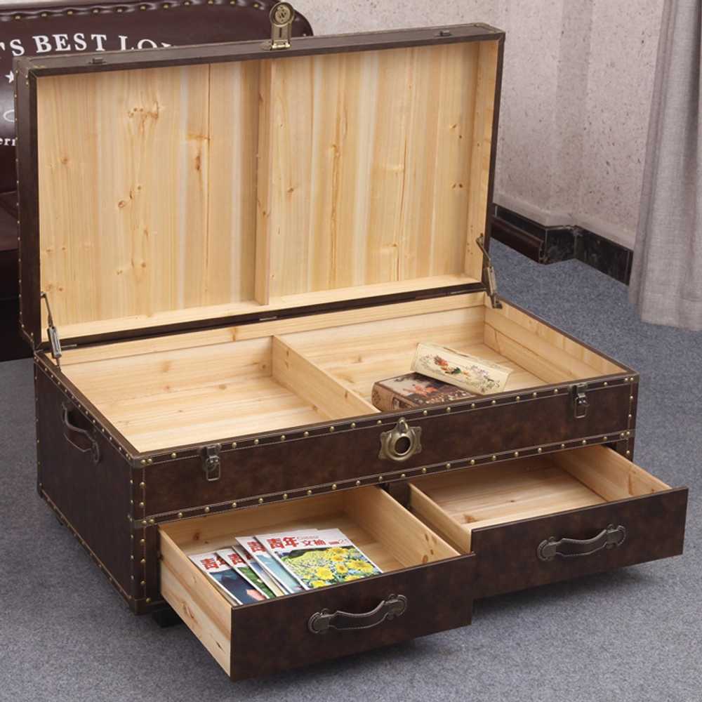 소파테이블 빈티지 스타일 내추럴 거실 테이블 클래식 A 110X60X48 (2서랍) - 상세 이미지 3