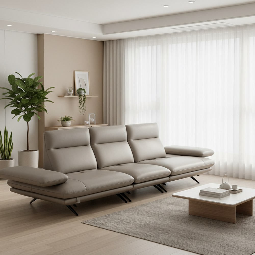 스코나 케니스 이태리 천연 면피 가죽 등받이 스윙 소파 스툴미포함, 딥크림, 4인용