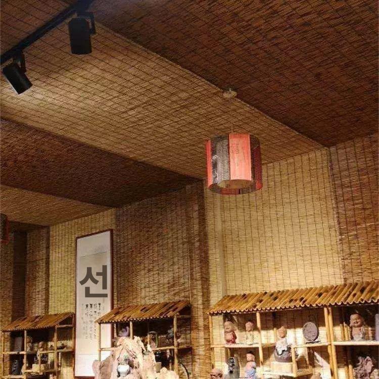 갈대발 롤업 차양 파티션 벽면 장식용 내추럴 블랙 스티치 1.2mx30m - 상품 이미지