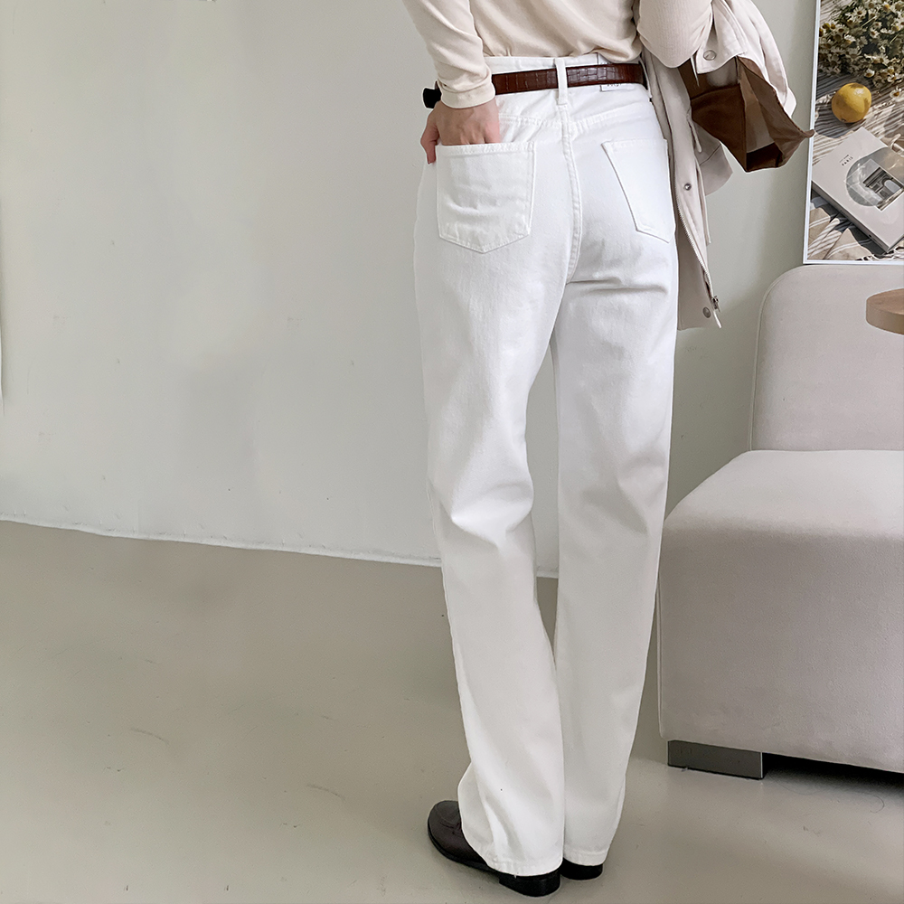 여성 와이드 데님 팬츠 일자 통 청바지 화이트진 블랙진 - 상세 이미지 2