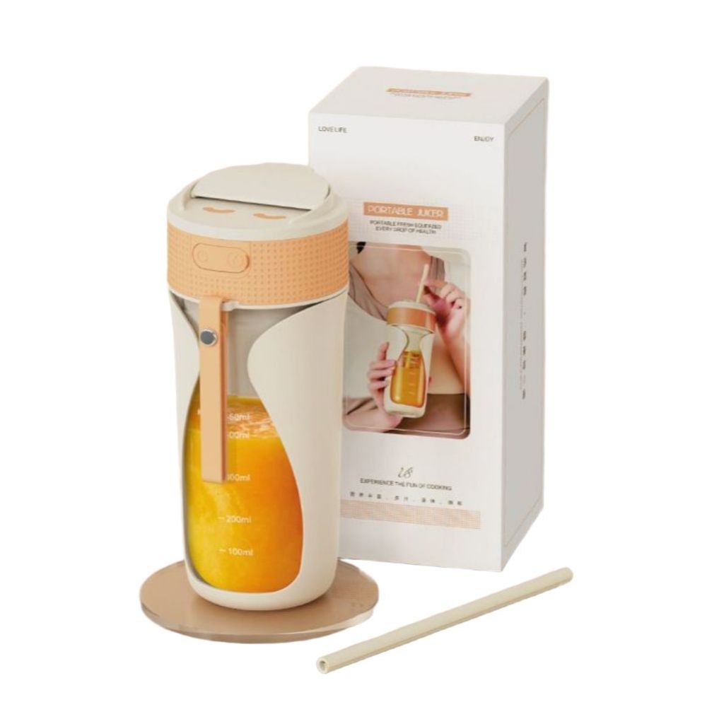 휴대용 무선 가정용 믹서기 쥬서기 생과일 착즙기 블레이드 휴대용 과즙 추출기 (450ml+커 - 상품 이미지