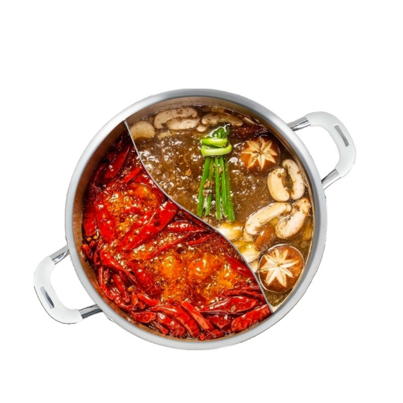 훠궈 오뎅탕 전골 냄비 훠거 반반 어묵탕 스텐 나눔 업소용 칸막이 샤브샤브 26cm 투명냄비 316스틸 - 상품 이미지