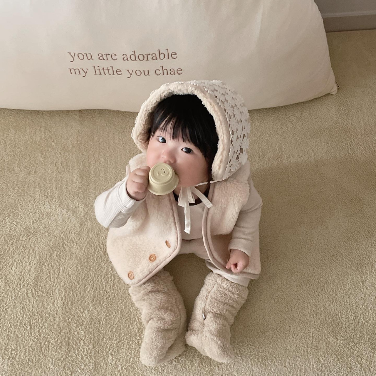 올포홈 아기 풋워머 양말 유아 신생아 겨울 수면 발토시 발워머 베이지