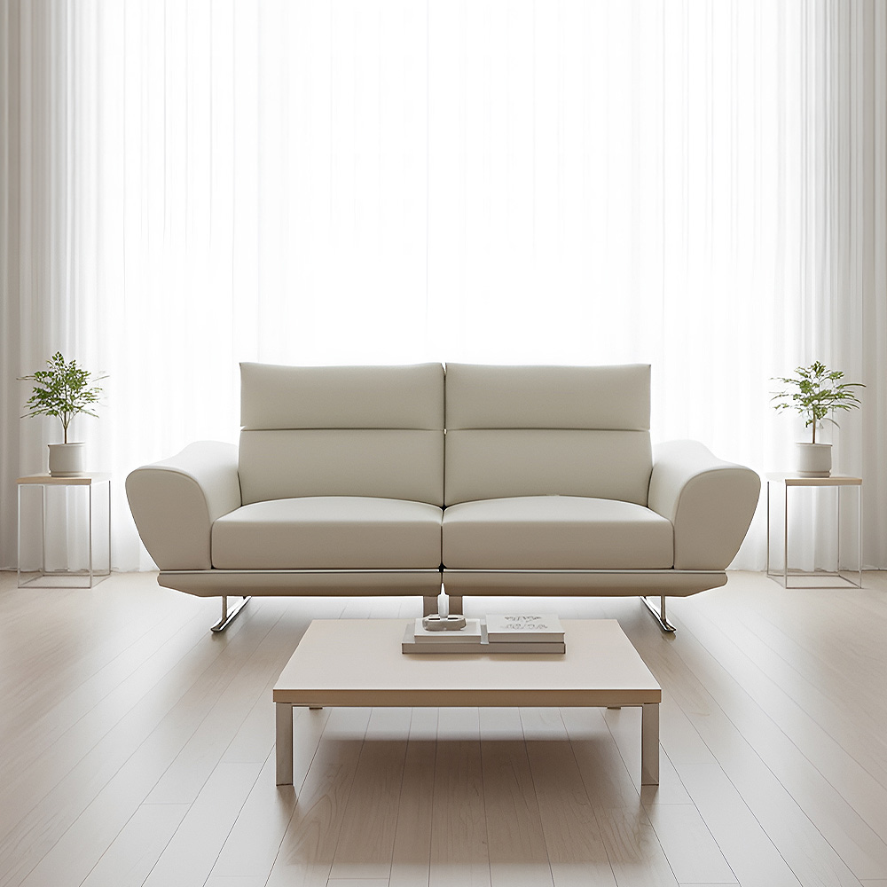 스코나 파루사 실리콘레더 좌방석 확장 스윙 소파 스툴미포함, 연베이지, 3인용