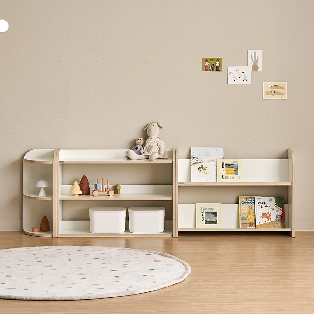리트리 키즈 교구장 반원 책장 낮은 책장 아기 유아 어린이 1200mm, 3단, 크림화이트
