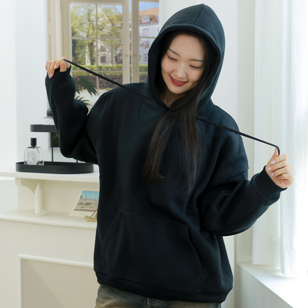 라이프롬 원마일 라운지 홈 웨어 노브라 티안나 기모 후드 티셔츠 - 상세 이미지 5