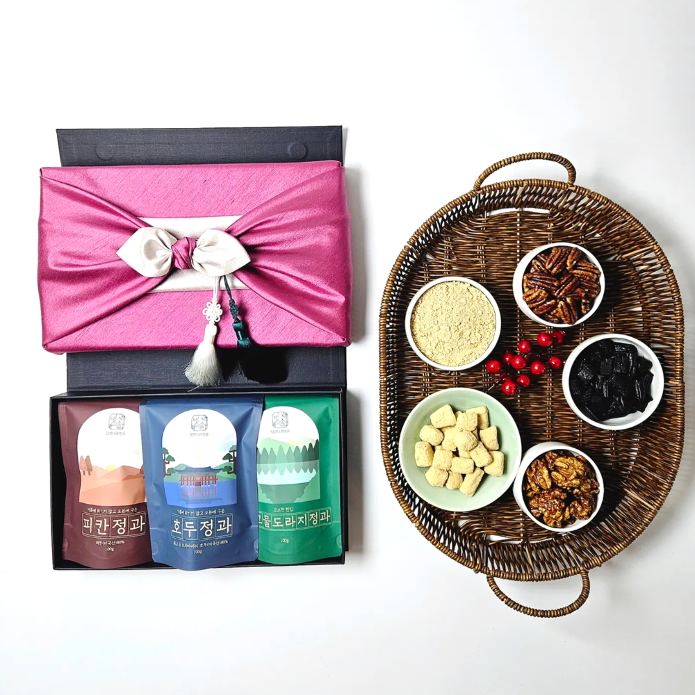 담양다과빗솔 호두정과 피칸 콩고물도라지정과 3구 명절선물세트 답례품 수제 한과