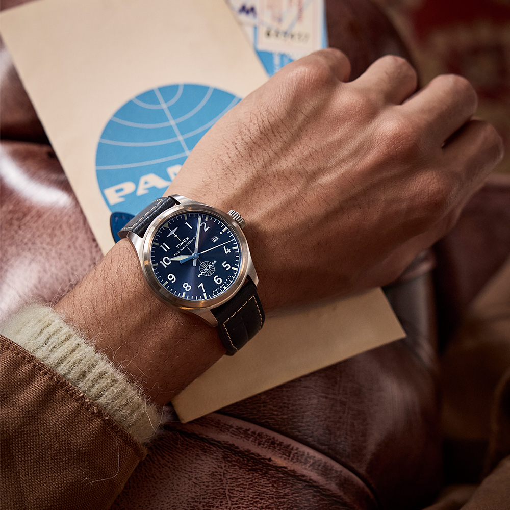 타이맥스 x 팬암 콜라보 워터베리 에이스 가죽손목시계 41mm TW2Y38800