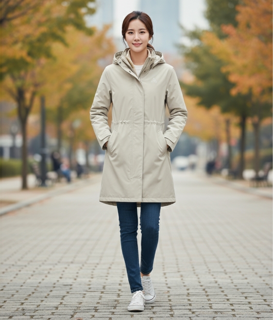 네파 가을 여성 초겨울 3in1 패딩안감 아웃도어 허리스트링 바람막이 야상자켓 - 상세 이미지 2