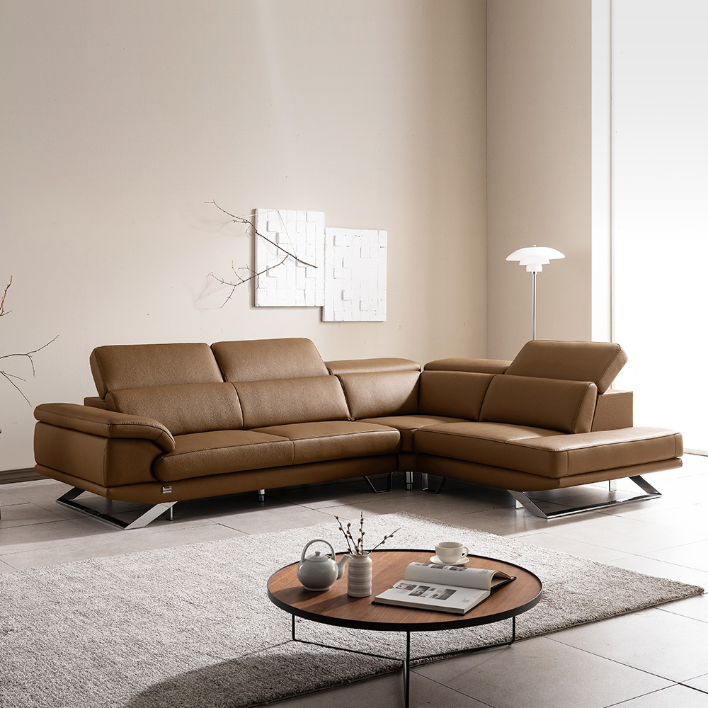 쉐우드가구 도란 아띠잔 천연통가죽 가죽쇼파 딥그린, 코너형 6인용