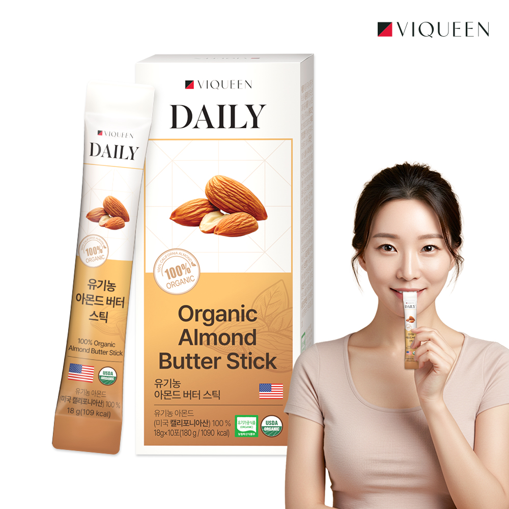 바이퀸 데일리 100% 무첨가 유기농 아몬드 버터 스틱 잼 (18g x 10포) - 상품 이미지