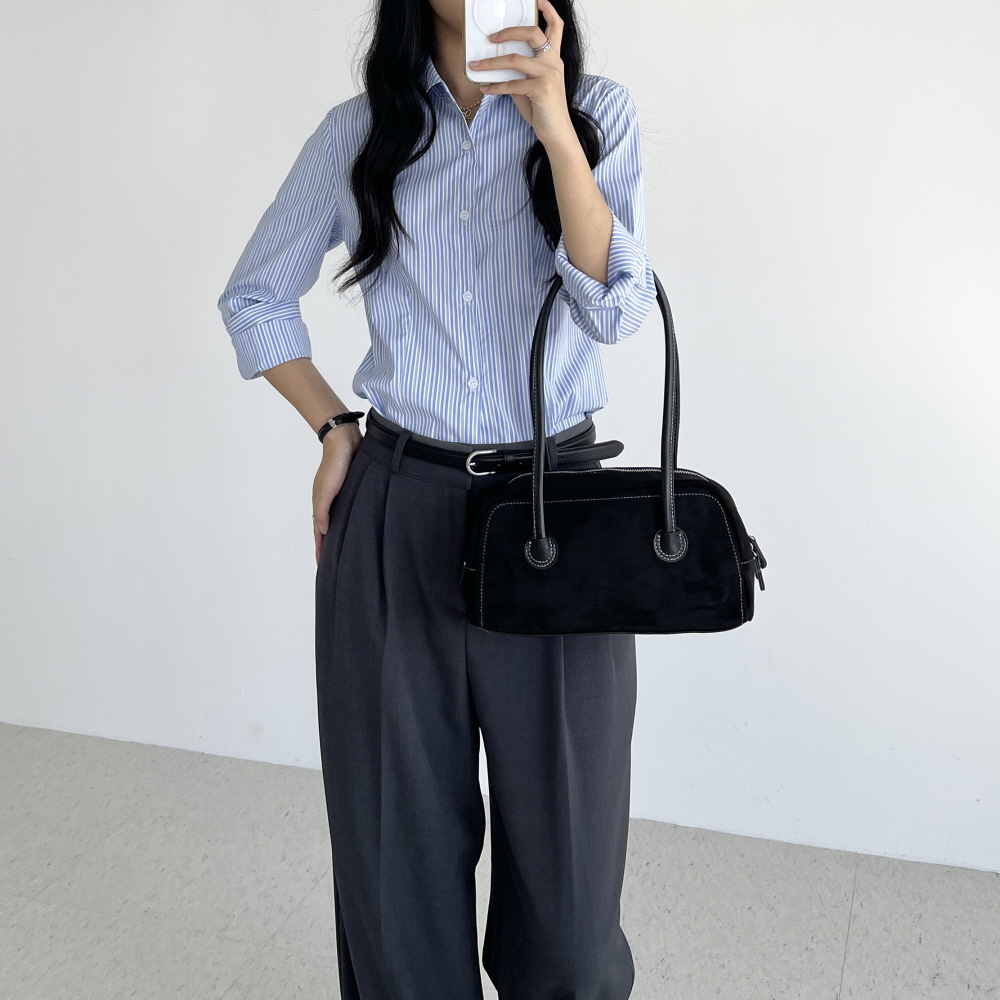 여성 와이드슬랙스 하이웨스트 핀턱 정장바지 봄 가을 여자 통바지 베이지 그레이 블랙 벨라인 - 상세 이미지 3