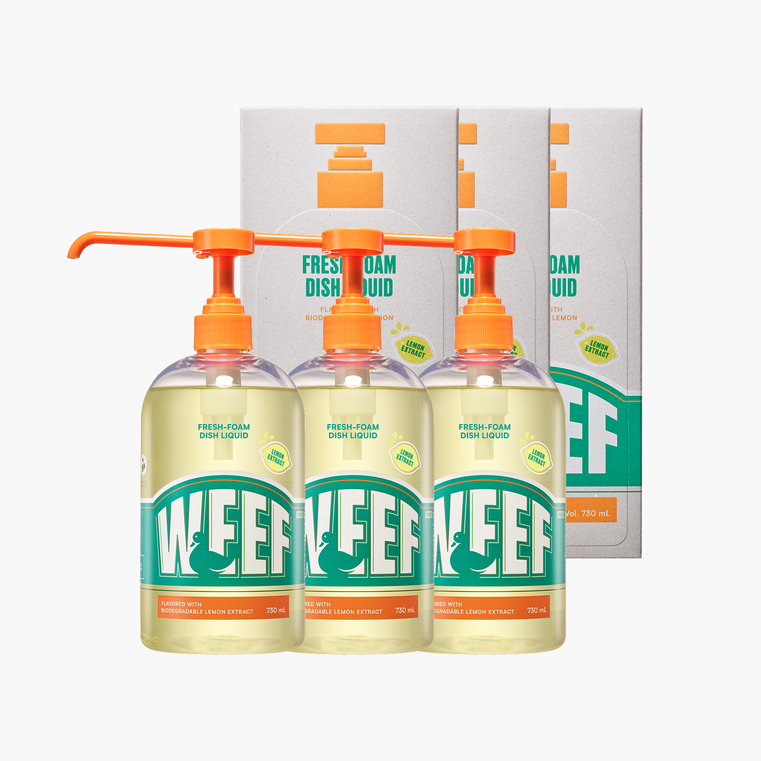 [프리미엄세제] WEEF 윕 주방세제 레몬향 | 풍성한 거품 프리미엄 세제 730ml, 3개 - 상품 이미지