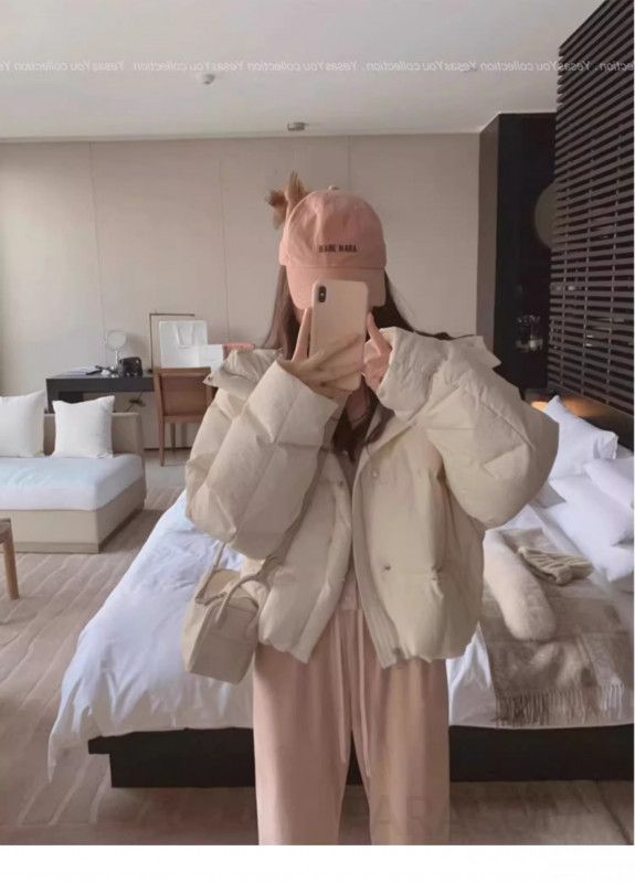 여성용 후드 크롭패딩 핑크색 하프패딩 겨울 따뜻한 착용감 캐주얼 스타일 학생용 재킷 데일리 아우터 경량 디자인 - 상세 이미지 2