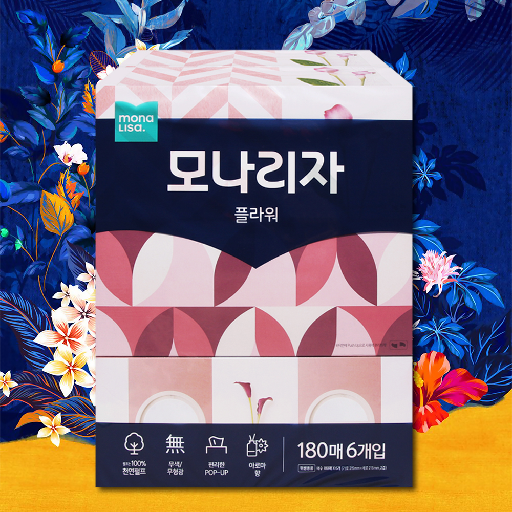모나리자 플라워 각티슈 미용티슈 180매 6개 아로마향 곽티슈 곽휴지 사각티슈