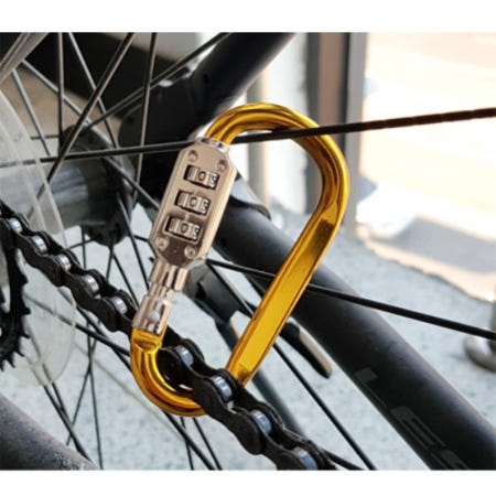 자전거 바퀴 체인 고정 도난방지 다이얼 스크랩 비너 3단