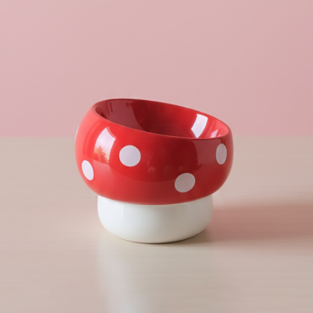 머쉬룸 경사형 도자기 고양이 밥그릇 강아지 물그릇 식기 수반 애견