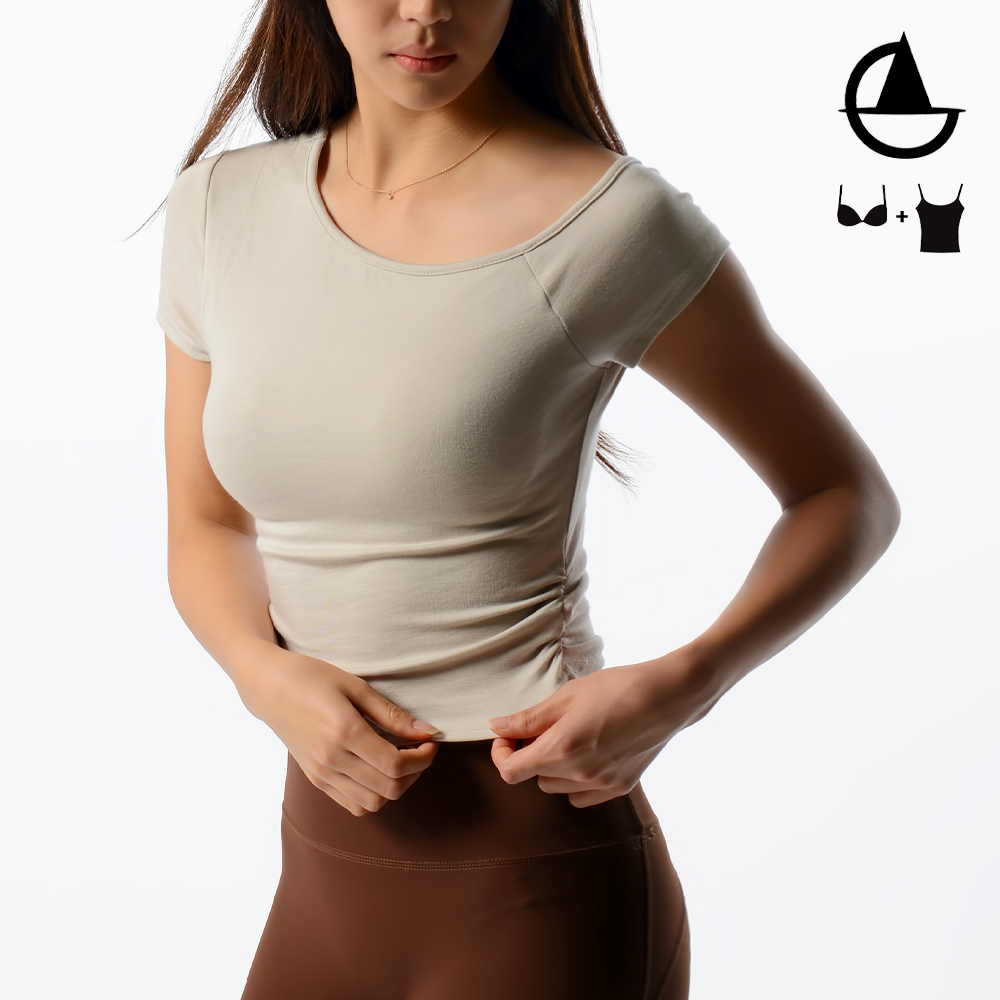 그리니치 요가복 언발 와이드넥 캡내장 브라탑 크롭티 필라테스복 - 상세 이미지 2