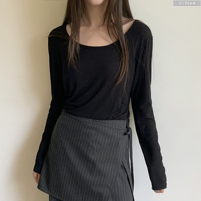 오언 루즈 U넥 베이직 골지 티셔츠 4col 가을 봄 긴팔 이너 데일리 스판 제이플로우 - 상세 이미지 4
