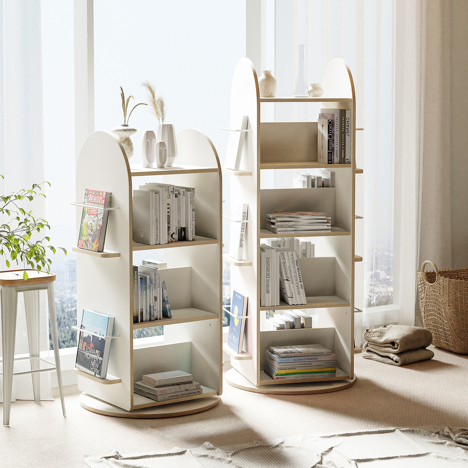 전면 회전책장 아기 교구장 어린이 유아 책장 570x570x1460, 5단, 크림화이트