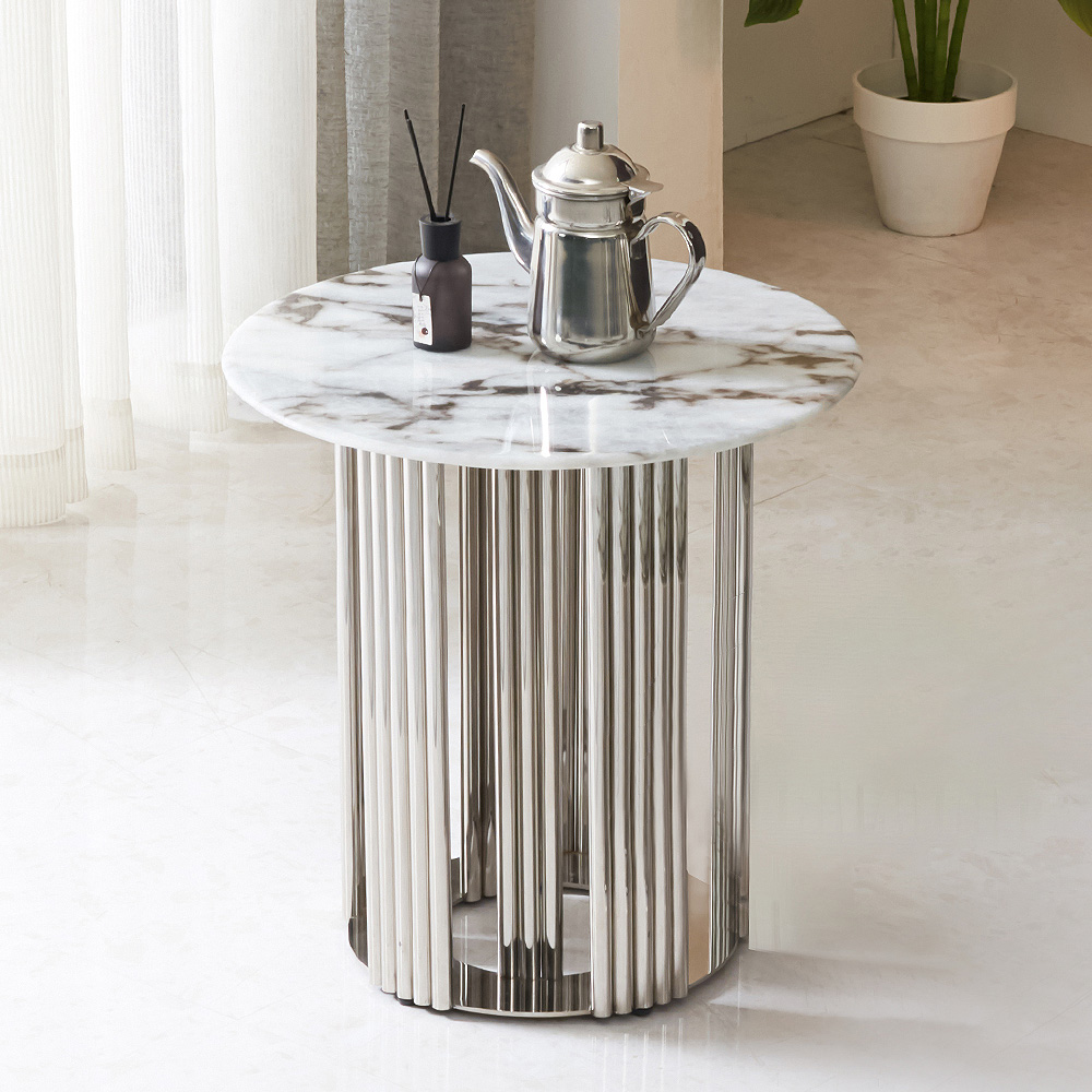 스코나 피에노 원형 듀얼 대리석 스텐 스틸 거실 소파 테이블 S