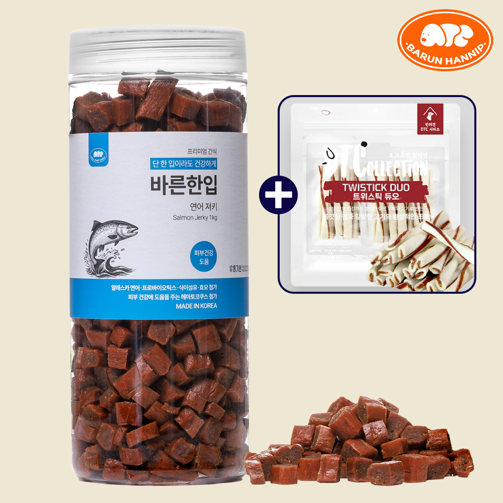 바른한입 연어 강아지져키 강아지 피부건강 노즈워크 훈련용간식 1kg - 메인 이미지