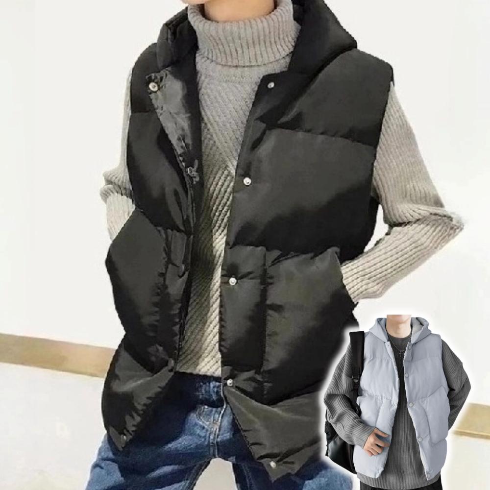 오버핏 런닝 패딩 조끼 캠핑용 남자 후드 패딩 조끼 - 메인 이미지