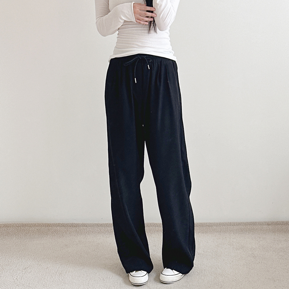 여성 밴딩 슬랙스 와이드 하이웨스트 투턱 키작녀 가을 블랙 그레이 - 상세 이미지 2