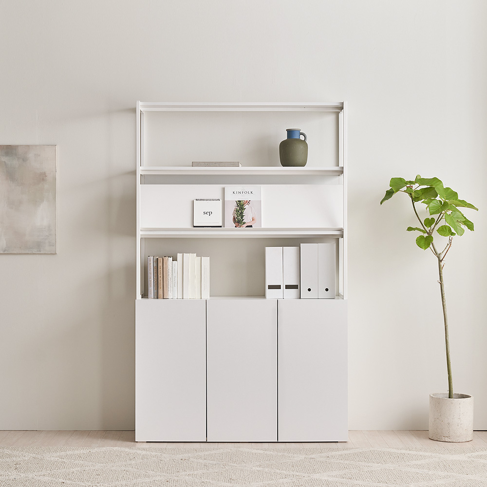 장인가구 마운트 도어장 1200 3단 선반 다용도 수납장 세트+매거진랙