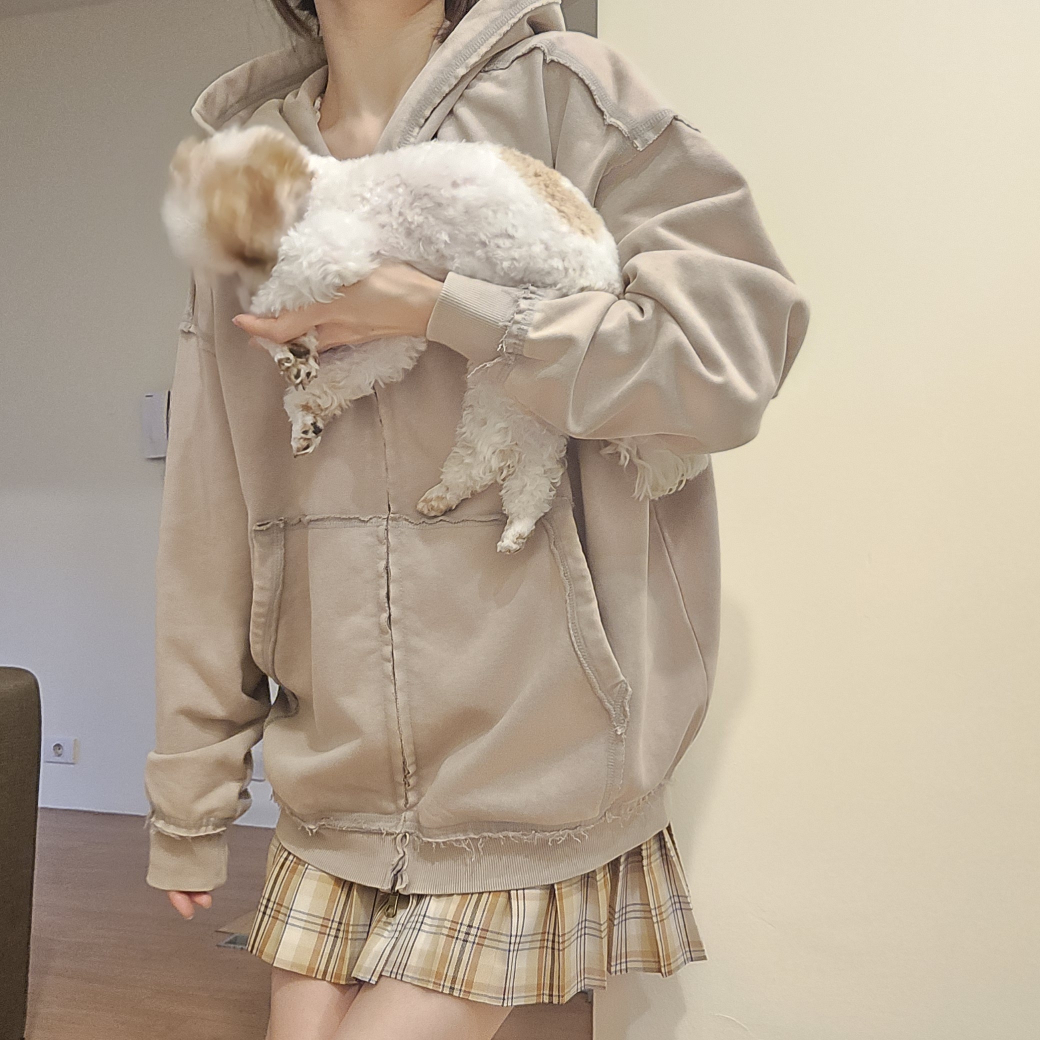 피그먼트 얇은 후드 집업 모자큰 후드티 집업 - 상세 이미지 5