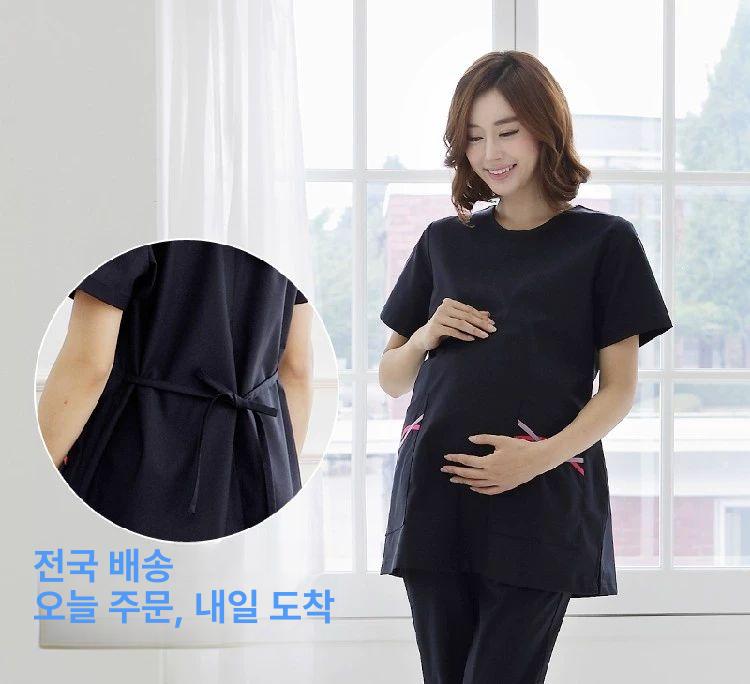 임산부 간호복 상의 의사 병원 치과 바지세트 하의 라운드넥 딥퍼플 M - 상세 이미지 4