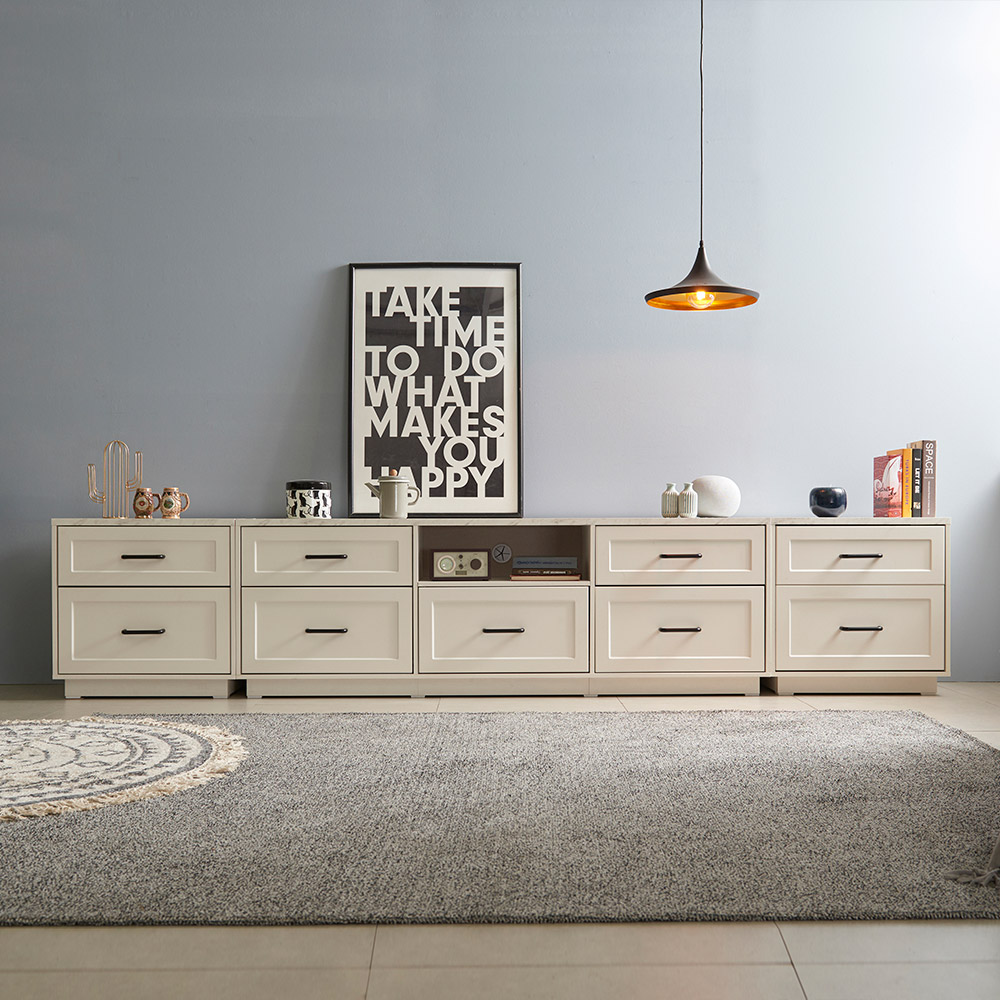 장인가구 엘리아 화이트 대리석패턴 3000 높은 거실장