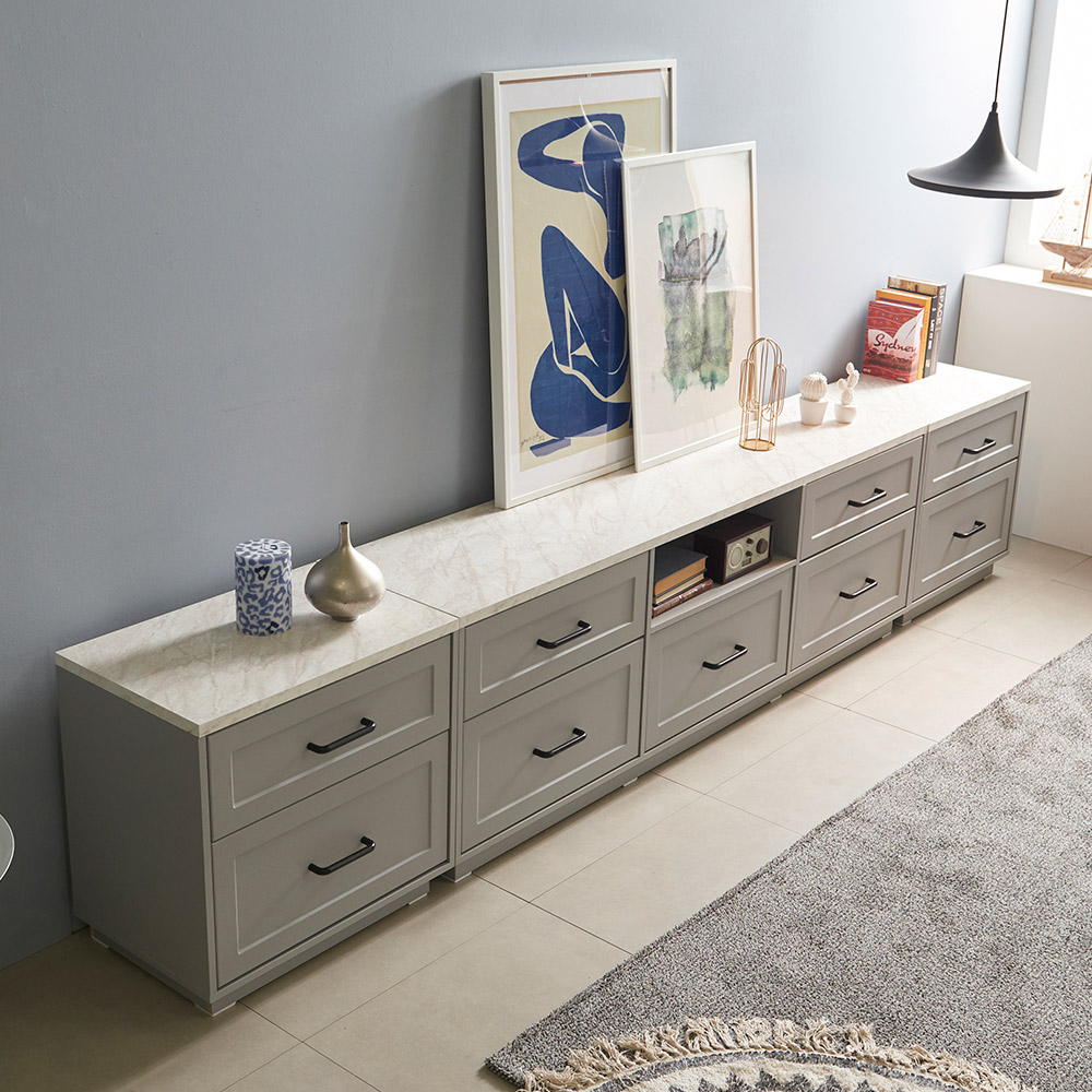 장인가구 엘리아 그레이 대리석패턴 3000 높은 거실장