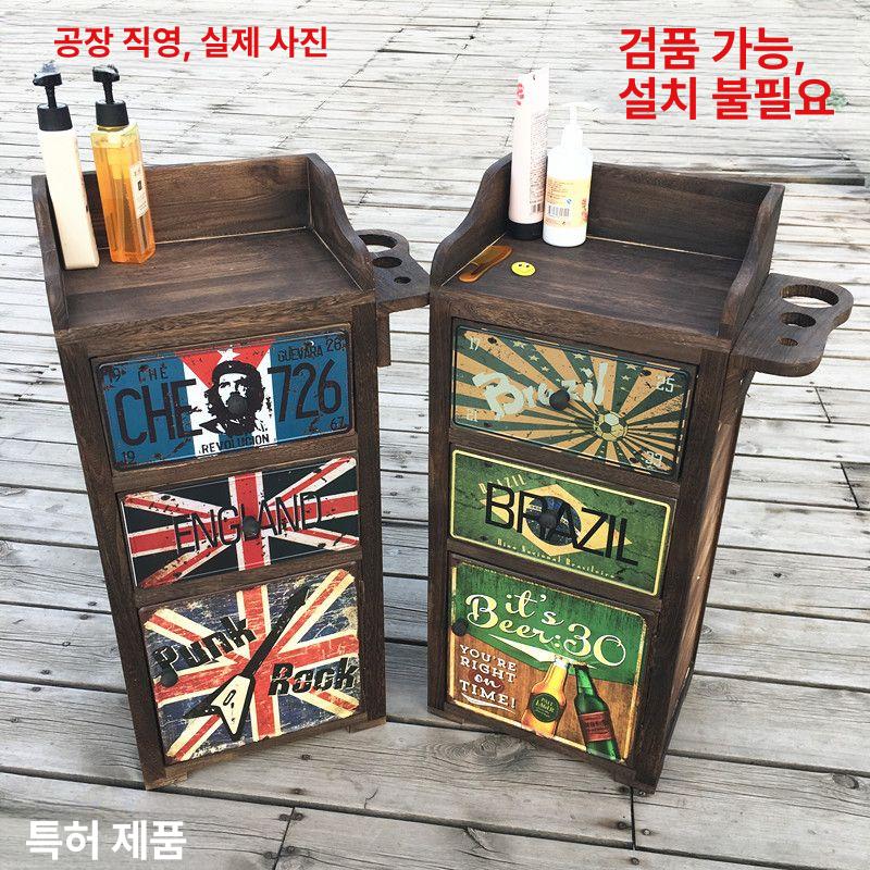 미용실 바버샵 서랍장 우드 정리함 협탁 수납장 인테리어 선반 블랙 브라운 - 상세 이미지 5