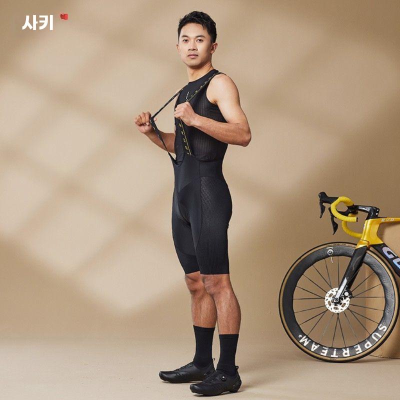여름용 자전거 빕숏 통기성 고탄력 멜빵 반바지 블랙 - 상세 이미지 3