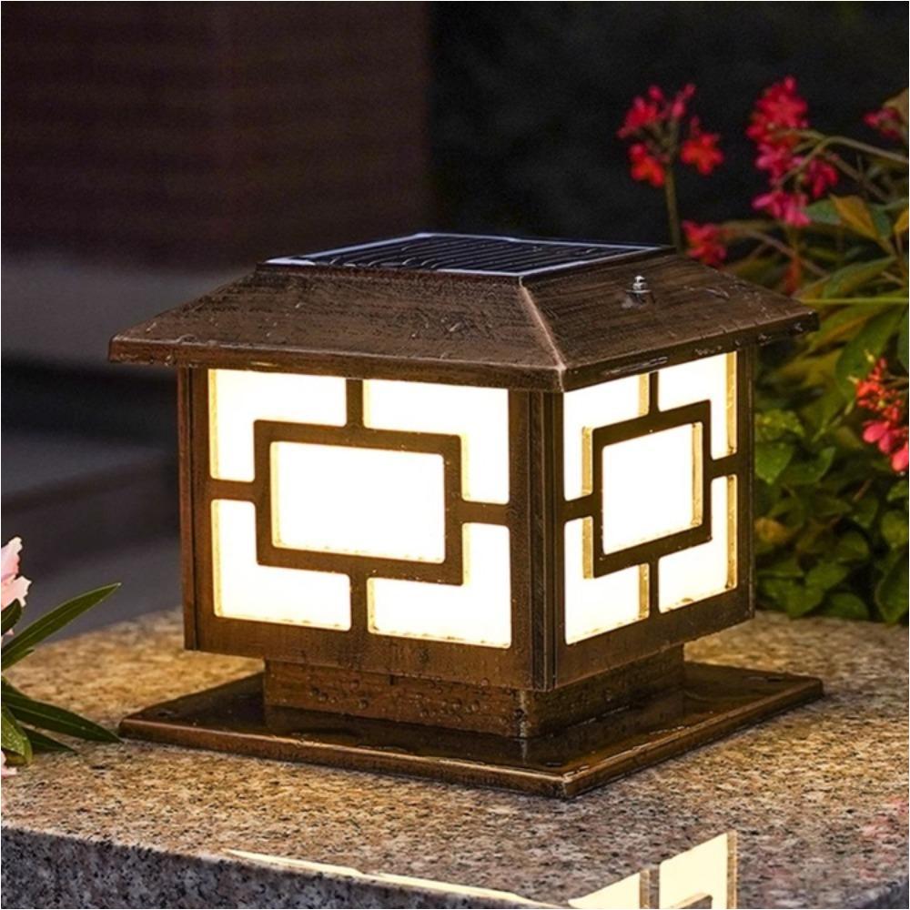 40cm 2PCS 태양광정원등 4색등 자동점등 LED 램프 한옥 기와 리모컨 대문 기둥 야외정원 담장 울타리등 - 상품 이미지